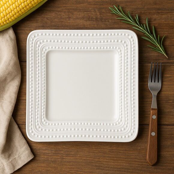 “American Atelier Bianco Dots White Square Salad Plates Set of 4” Replacements - Picture 1 of 5